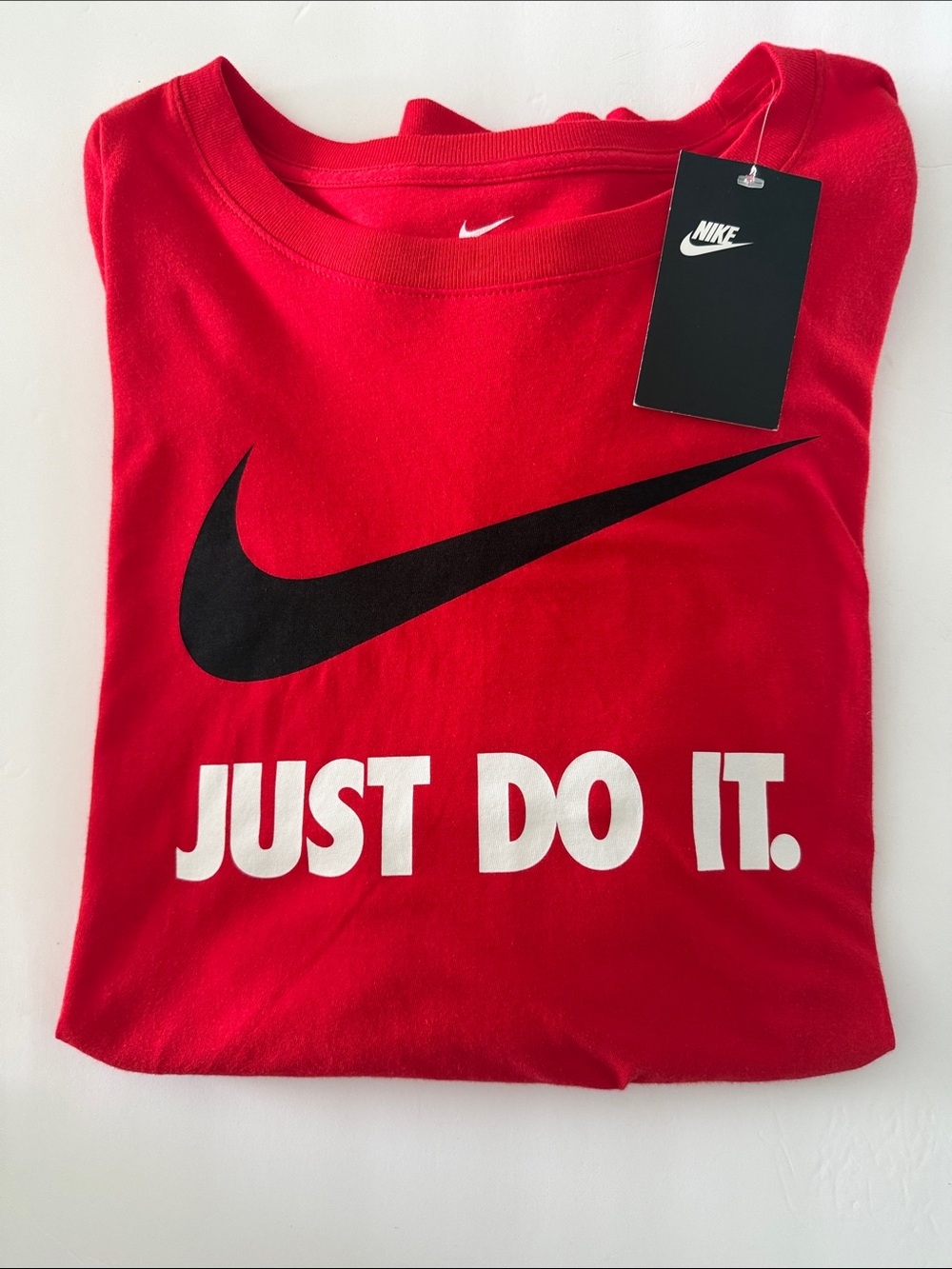 Nike Kids Red Tee with Black Swoosh and White "Just Do It."